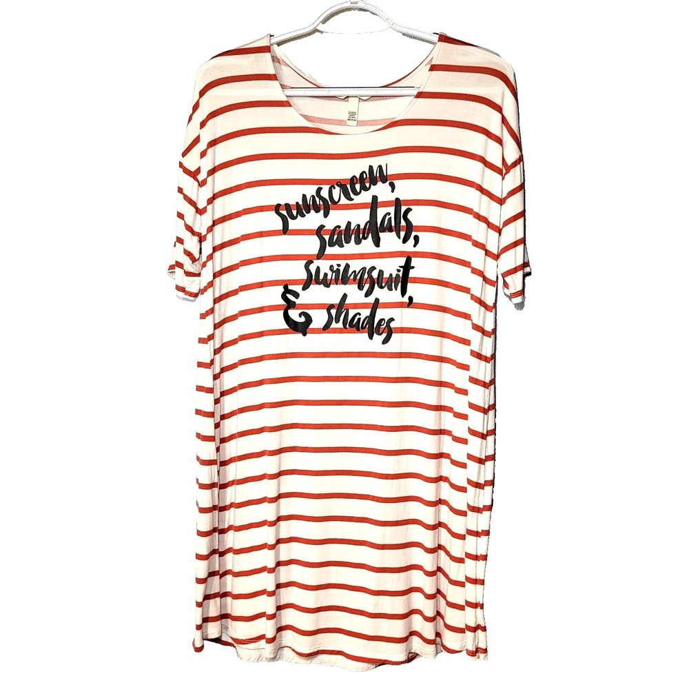 Soma Sleepshirt Cover Up Red White Stripe Sunscreen, Sandals, Swimsuit Medium